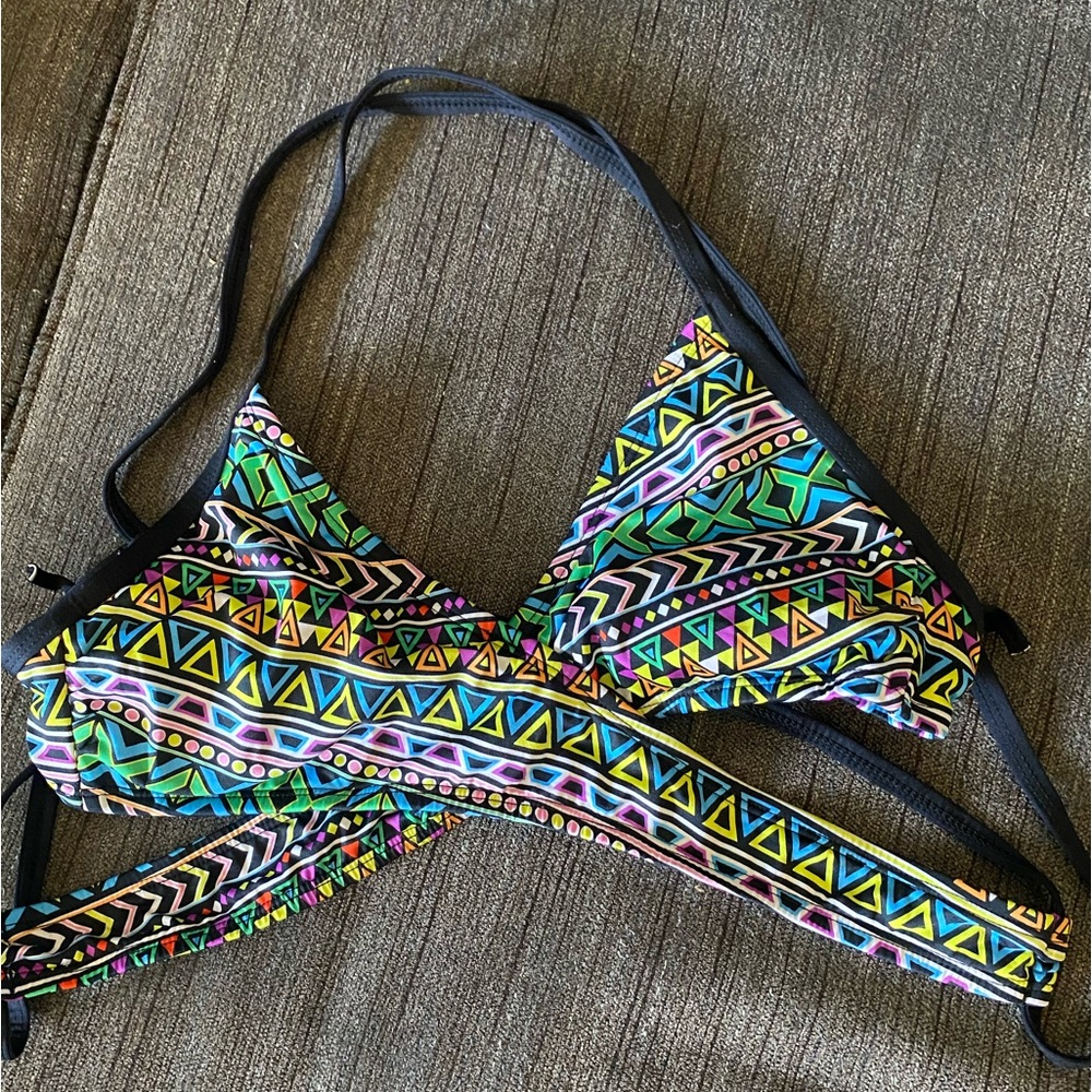 Black colorful design bikini top